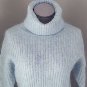 Country Road Blue Ribbed Mohair Wool Blend Cropped Turtleneck Sweater XXS
